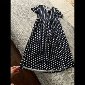 Navy blue polka dot midi dress